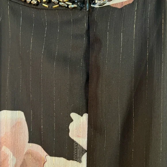 SLNY Black Floral Halter A-Line Party Mardi Gras Dress Side Slit 16 - Picture 10 of 13